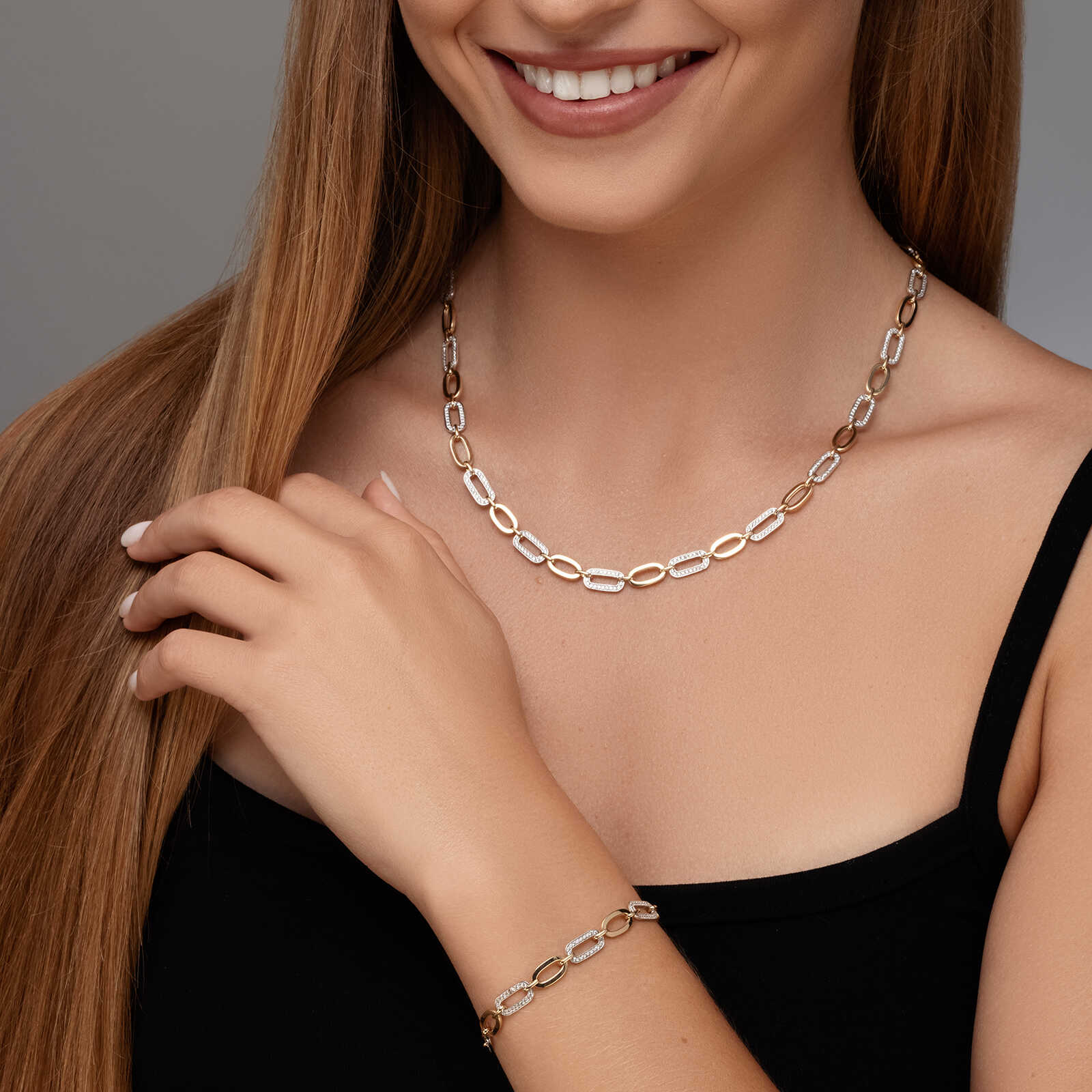 שרשרת טורינו- חוליות זהב בשיבוץ זרקונים