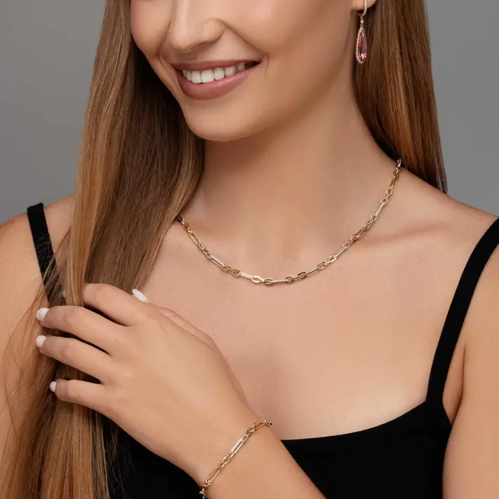 שרשרת זהבג'ס- חוליות בשיבוץ זרקונים