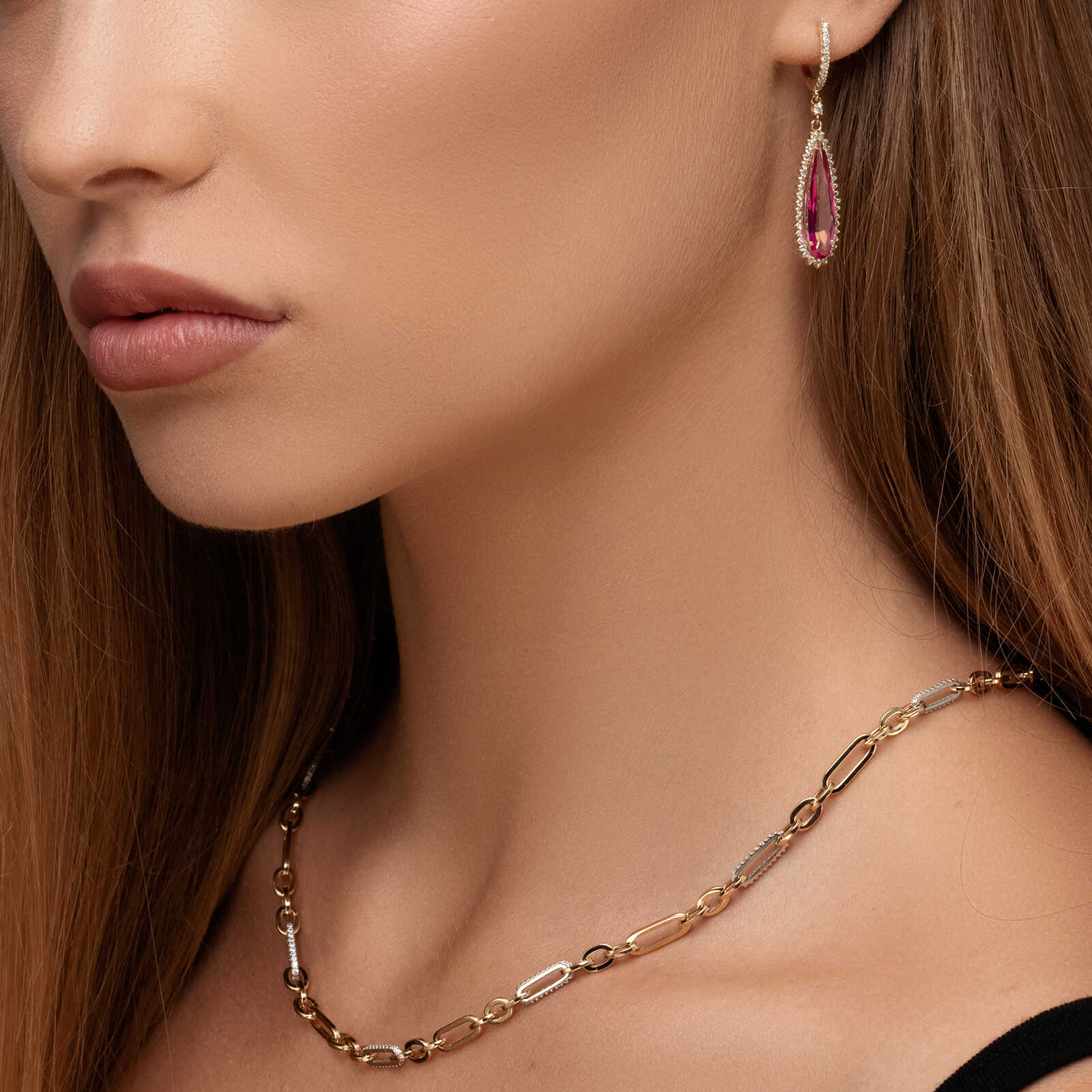 שרשרת זהבג'ס- חוליות בשיבוץ זרקונים