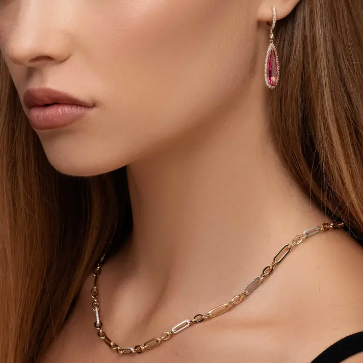 שרשרת זהבג'ס- חוליות בשיבוץ זרקונים