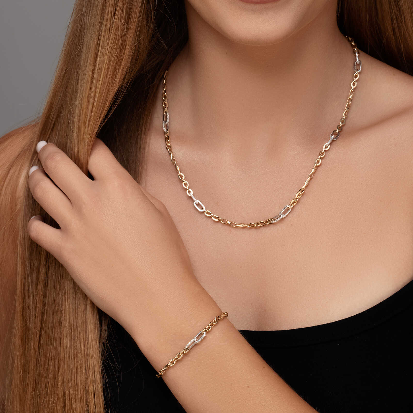 שרשרת זהב קלואי- חוליות זהב משובצות זרקונים