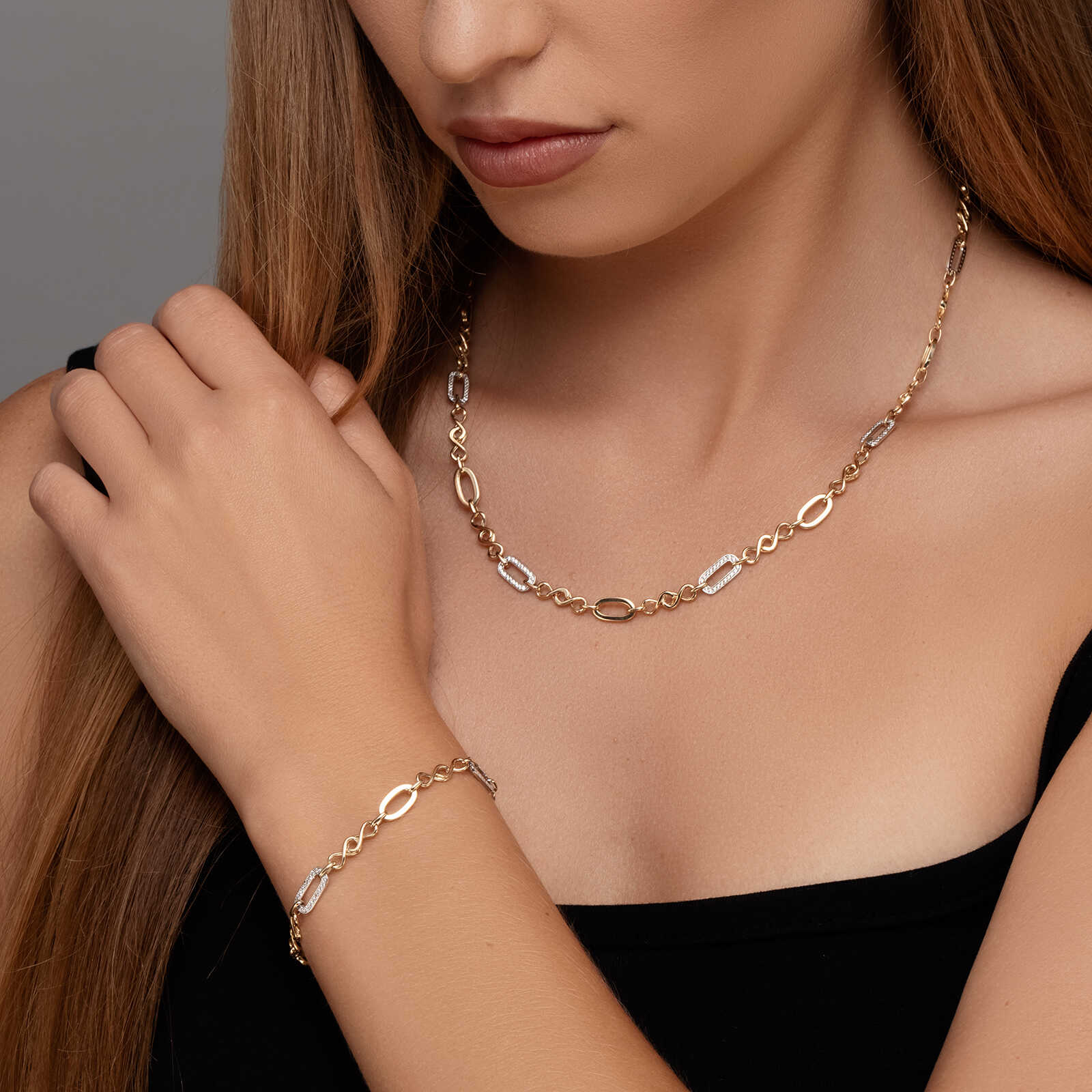 שרשרת זהב רנה- חוליות בשילוב זרקונים