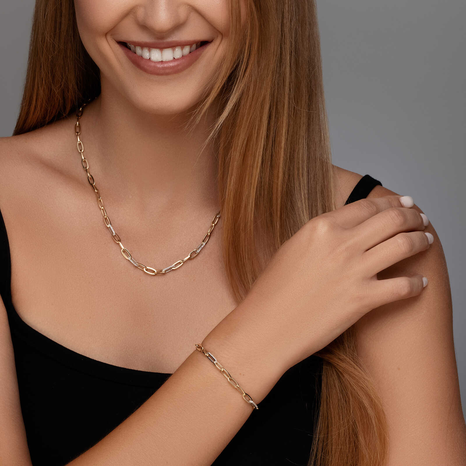 שרשרת זהב ריף- חוליות בשיבוץ זרקונים