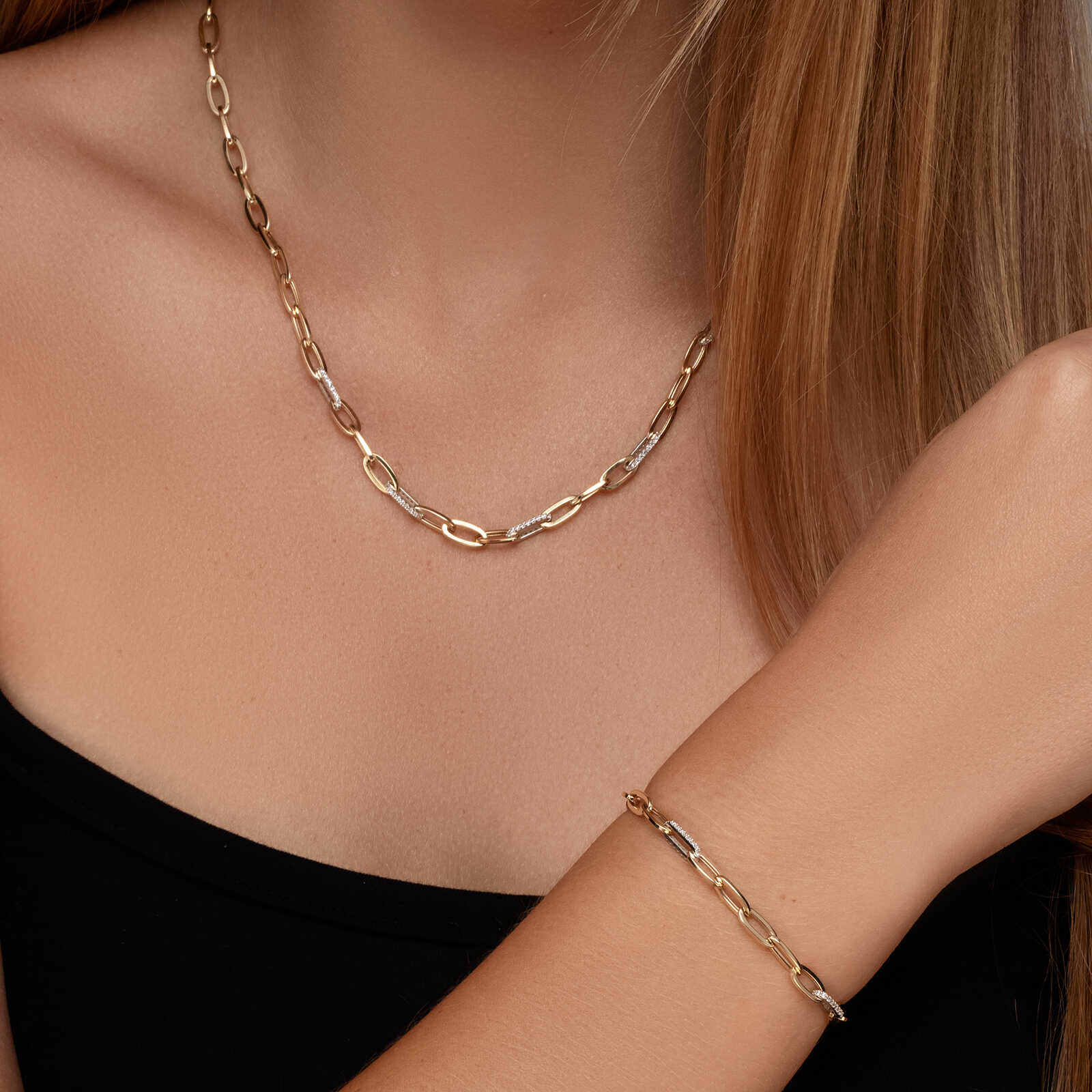 שרשרת זהב ריף- חוליות בשיבוץ זרקונים