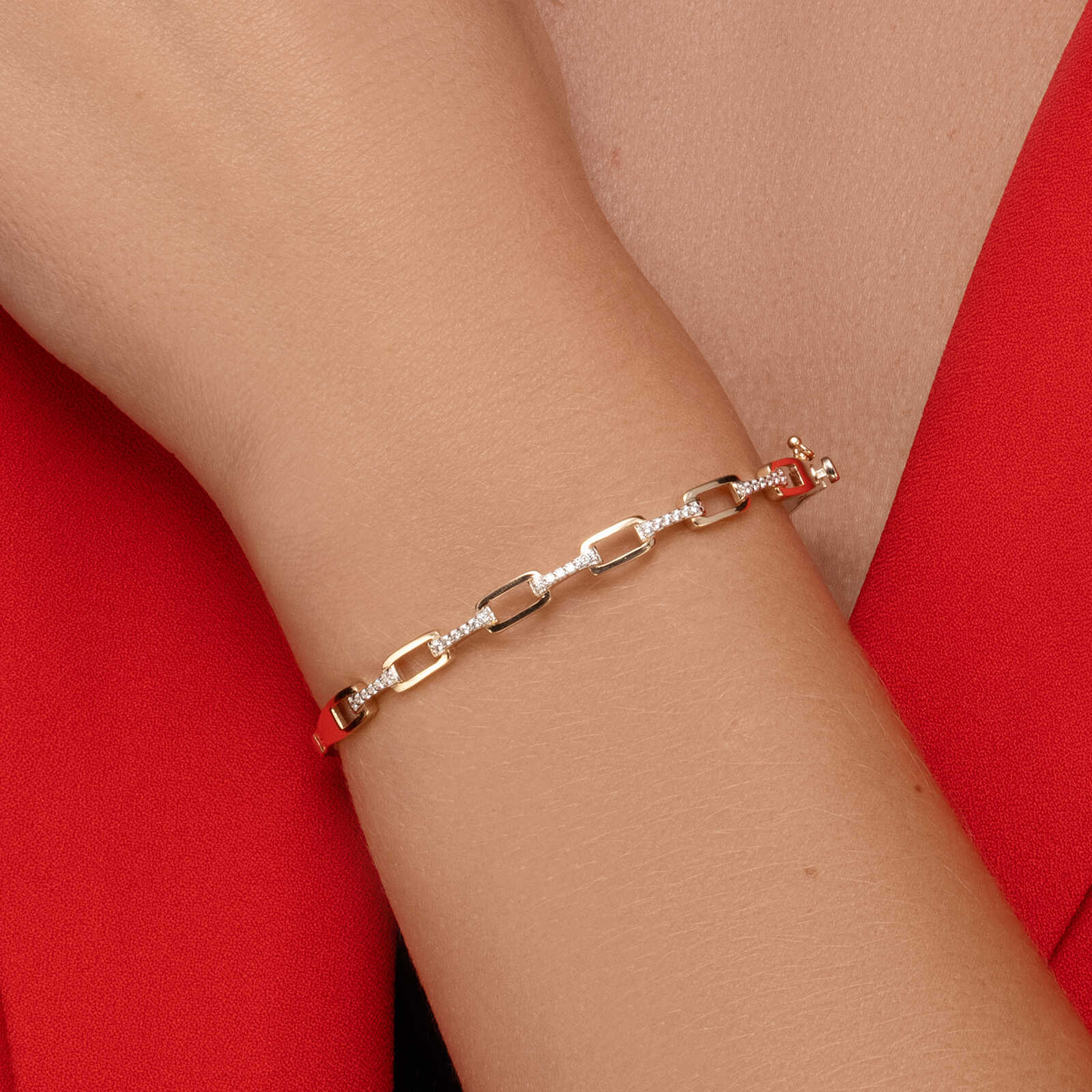 ליהי- צמיד זהב קשיח משובץ זרקונים