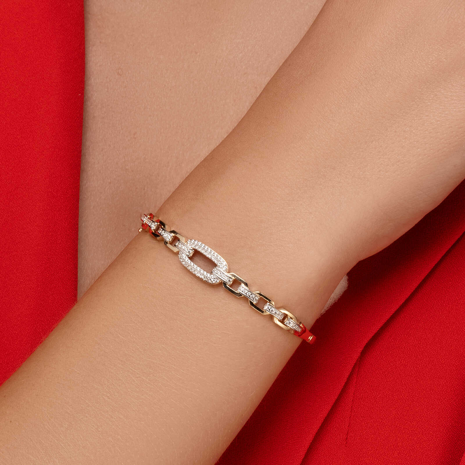 צמיד זואי- זהב קשיח ושיבוץ זרקונים