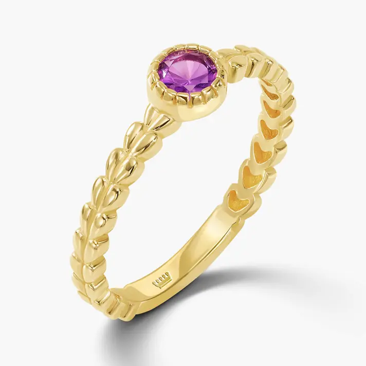 טבעת זהב Rainbow משובצת באבן אמטיסט