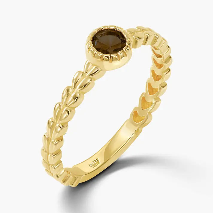 טבעת זהב Rainbow משובצת באבן סמוקי טופז