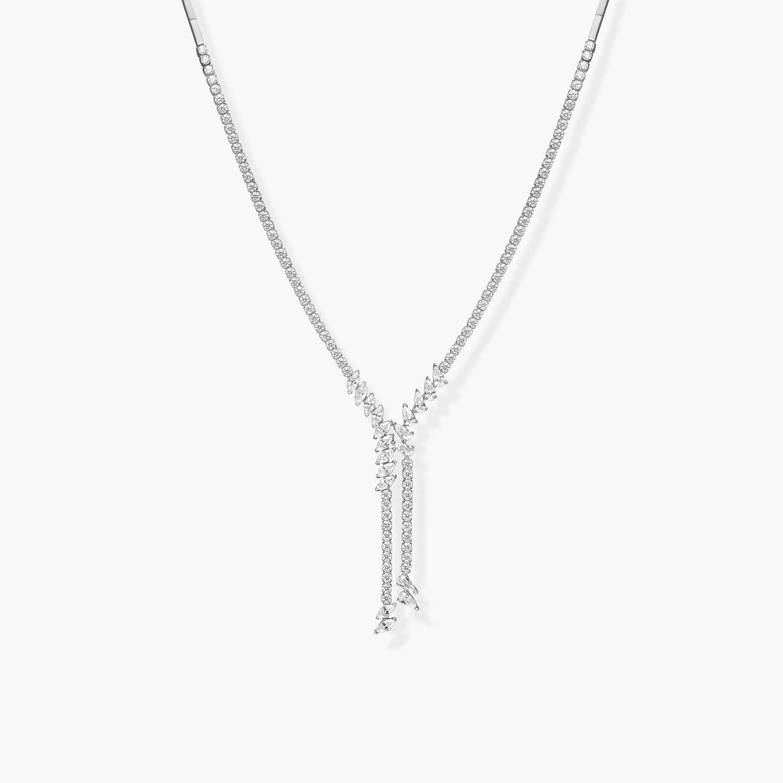 שרשרת עניבה מזהב משובצת זרקונים נוצצים