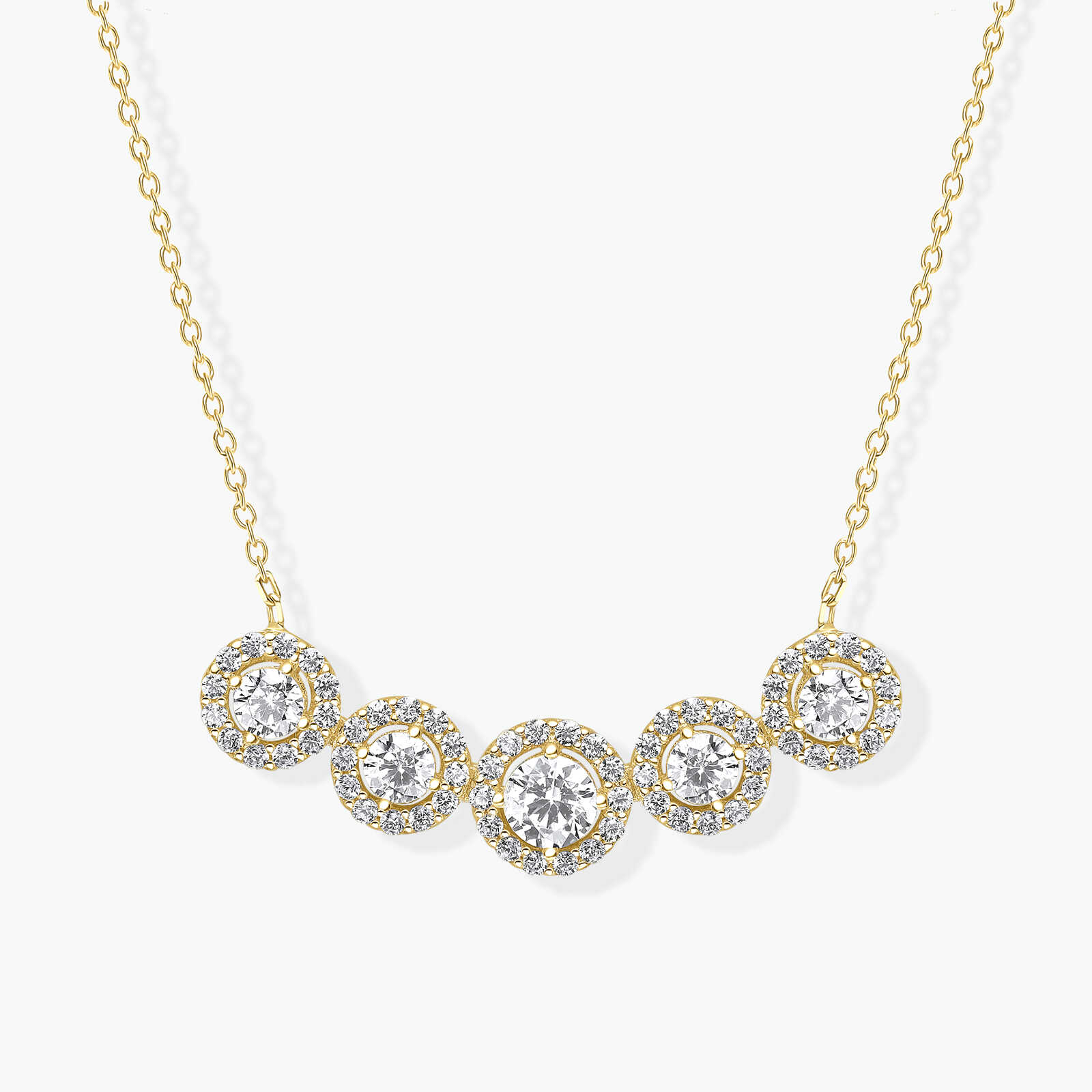 שרשרת זהב עם 5 עיגולים משובצים זרקונים