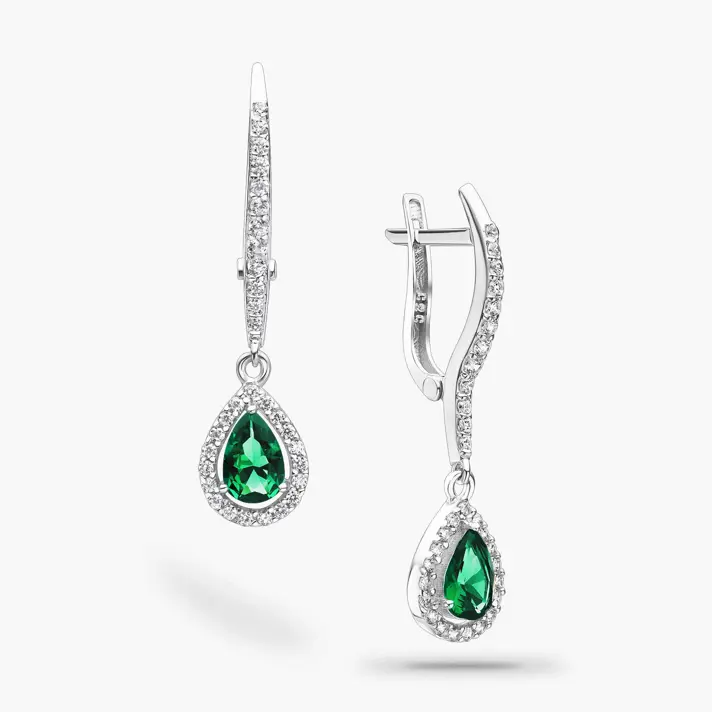 עגילי זהב טיפה משובצת זירקונים