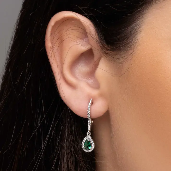 עגילי זהב טיפה משובצת זירקונים