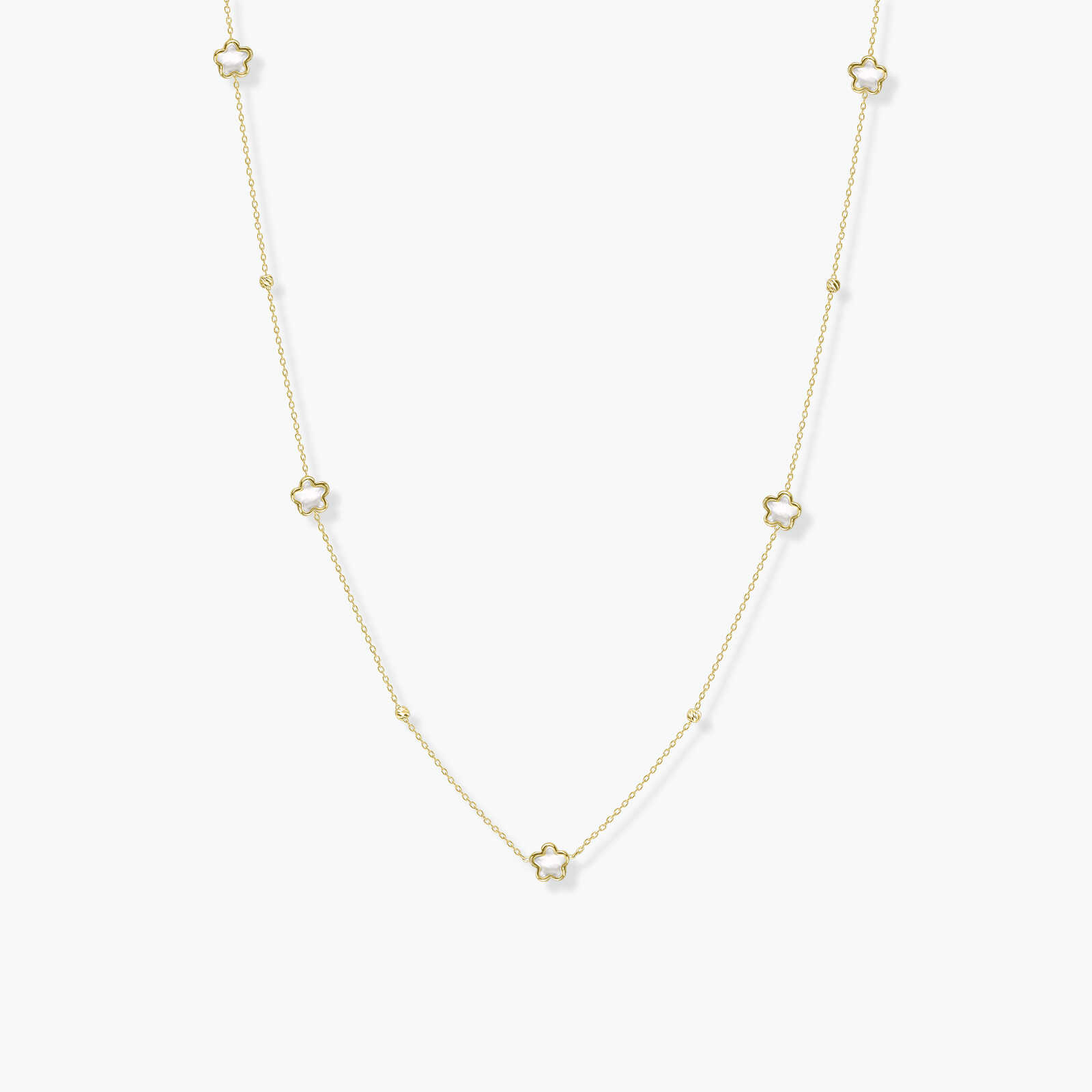 שרשרת זהב עם פרחים משובצים צדף