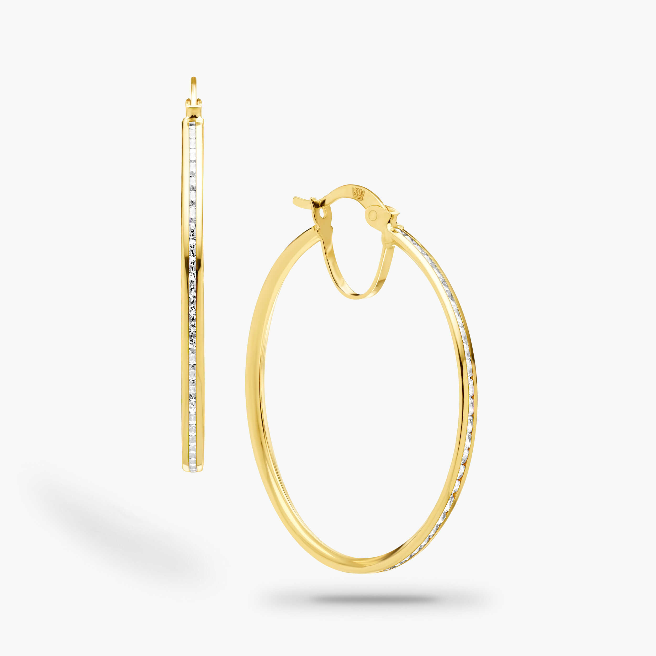 עגילי חישוק לוס מזהב משובץ זרקונים