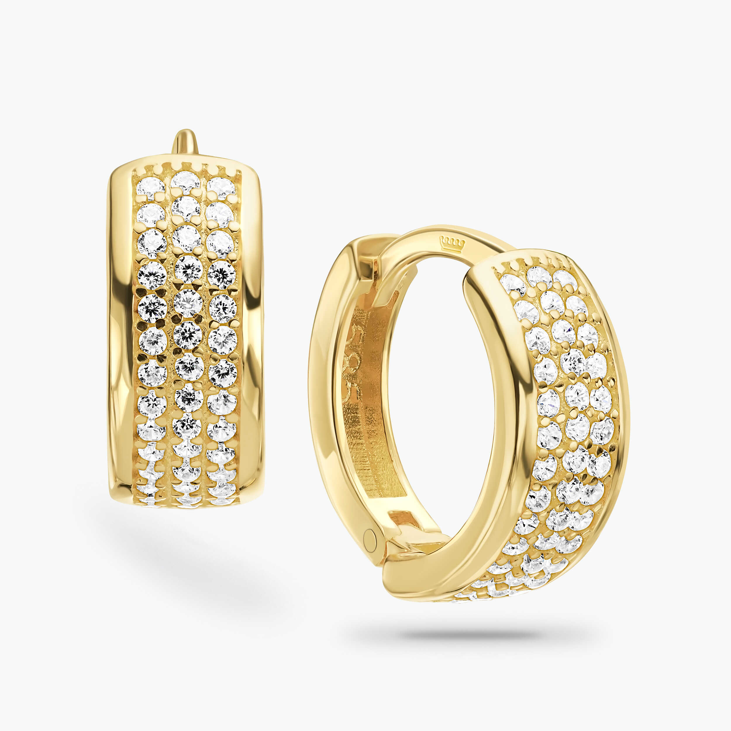 עגילי חישוק  מזהב משובצים זרקונים