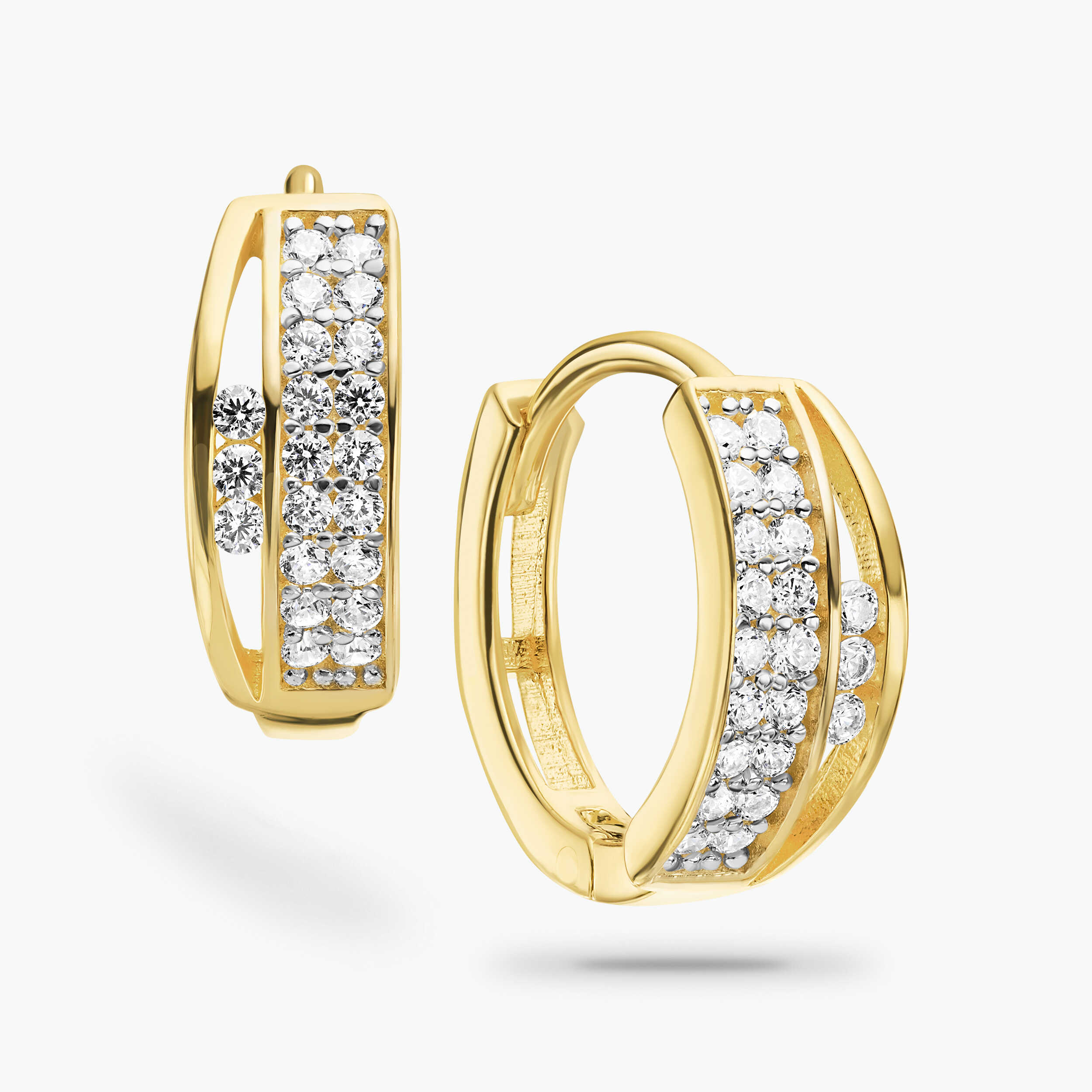 עגילי חישוק מזהב בשיבוץ זירקונים