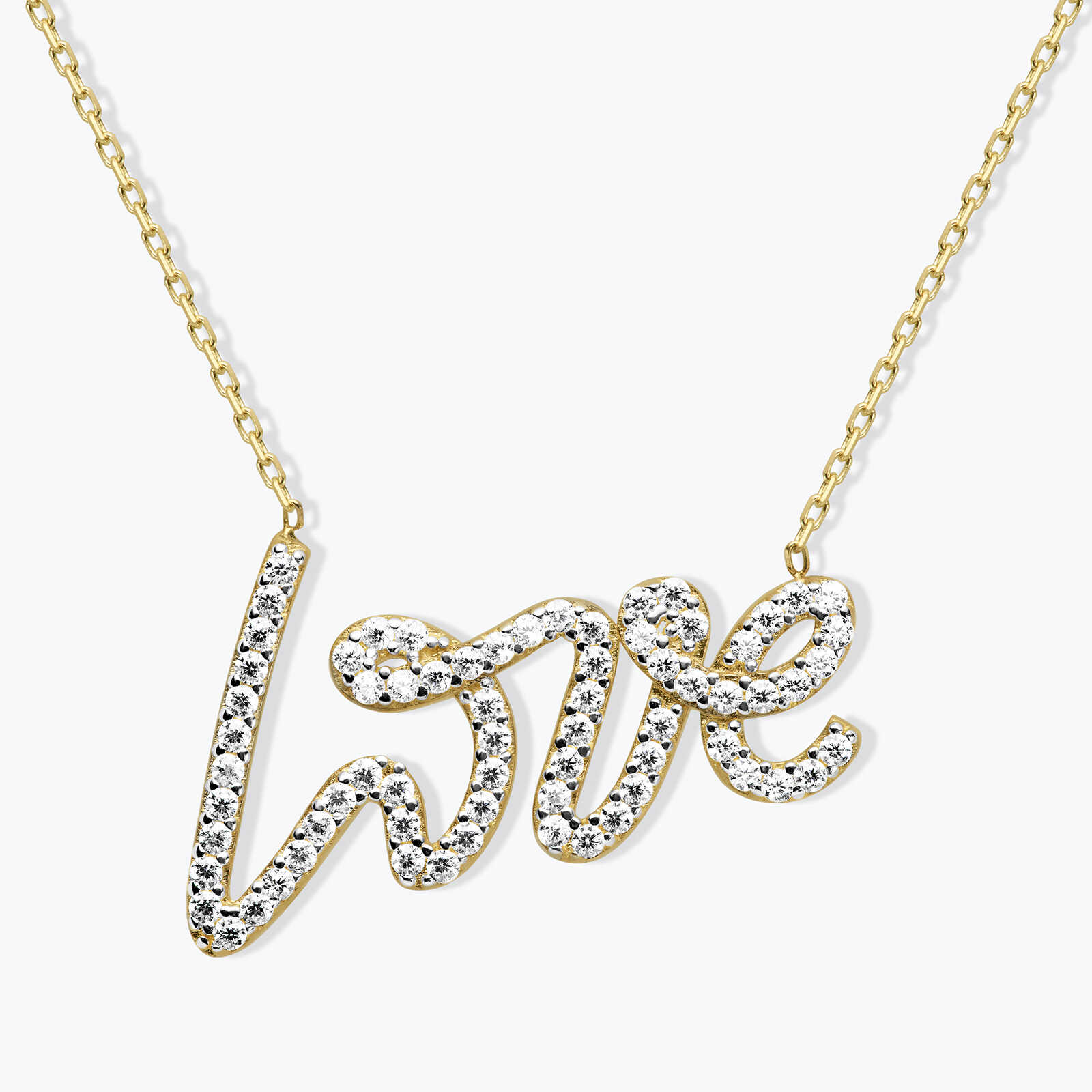 שרשרת זהב LOVE משובצת זרקונים