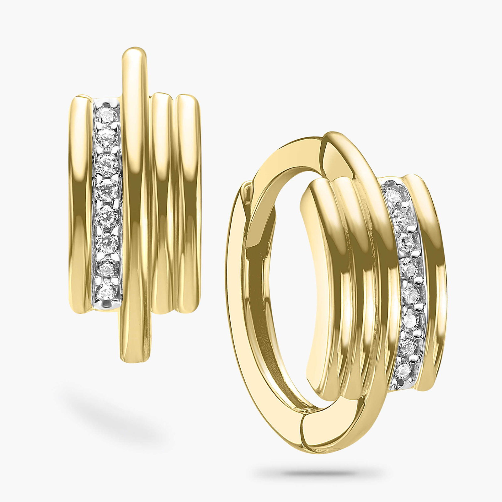 עגילי חישוק מזהב בשיבוץ זרקונים נוצצים