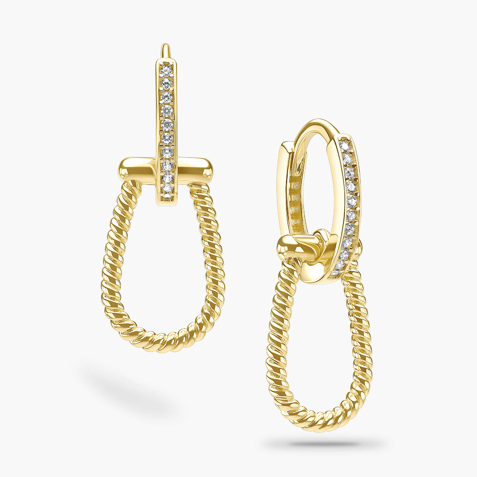 עגילי זהב חוליות בשיבוץ זירקונים