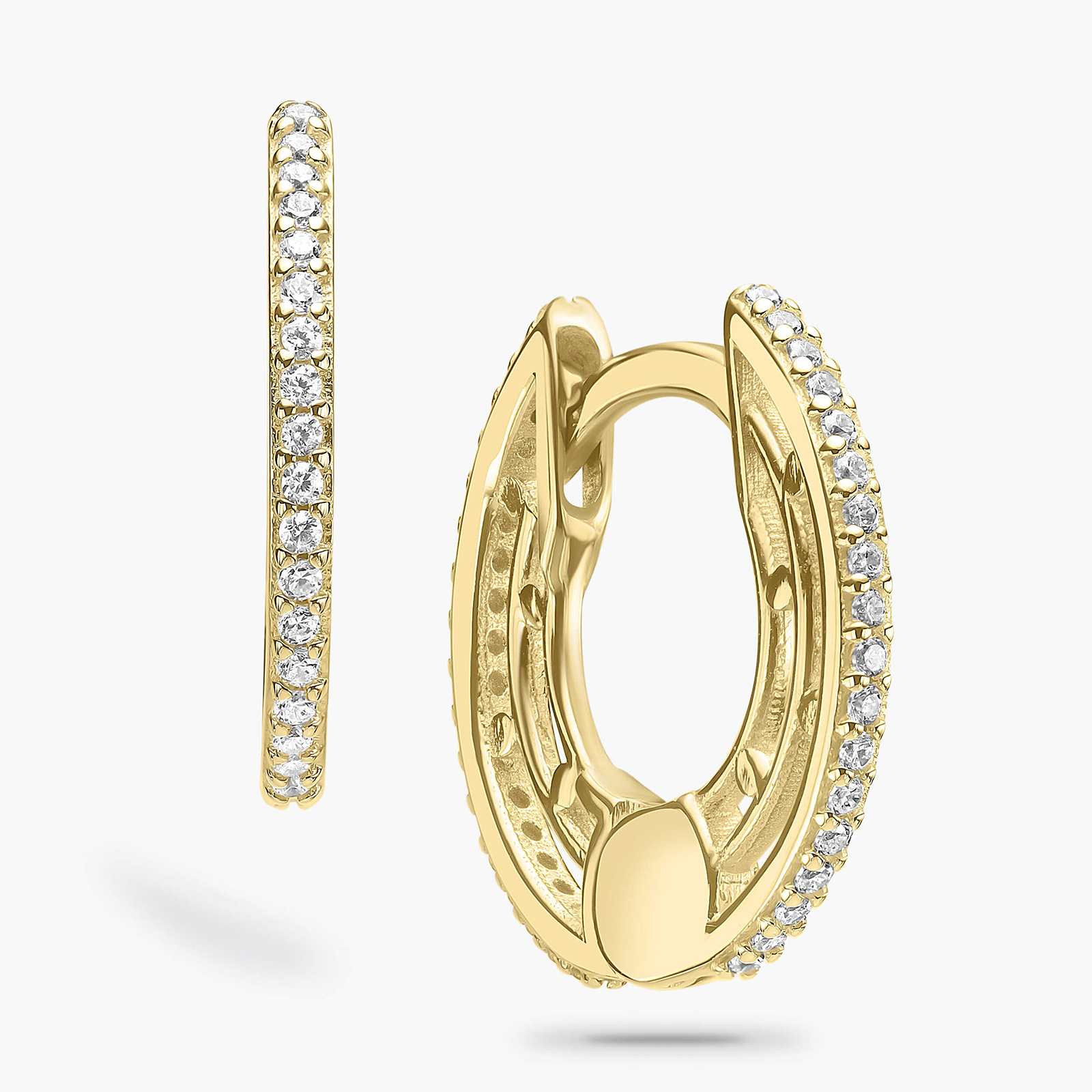 עגילי זהב חישוק משובץ זרקונים