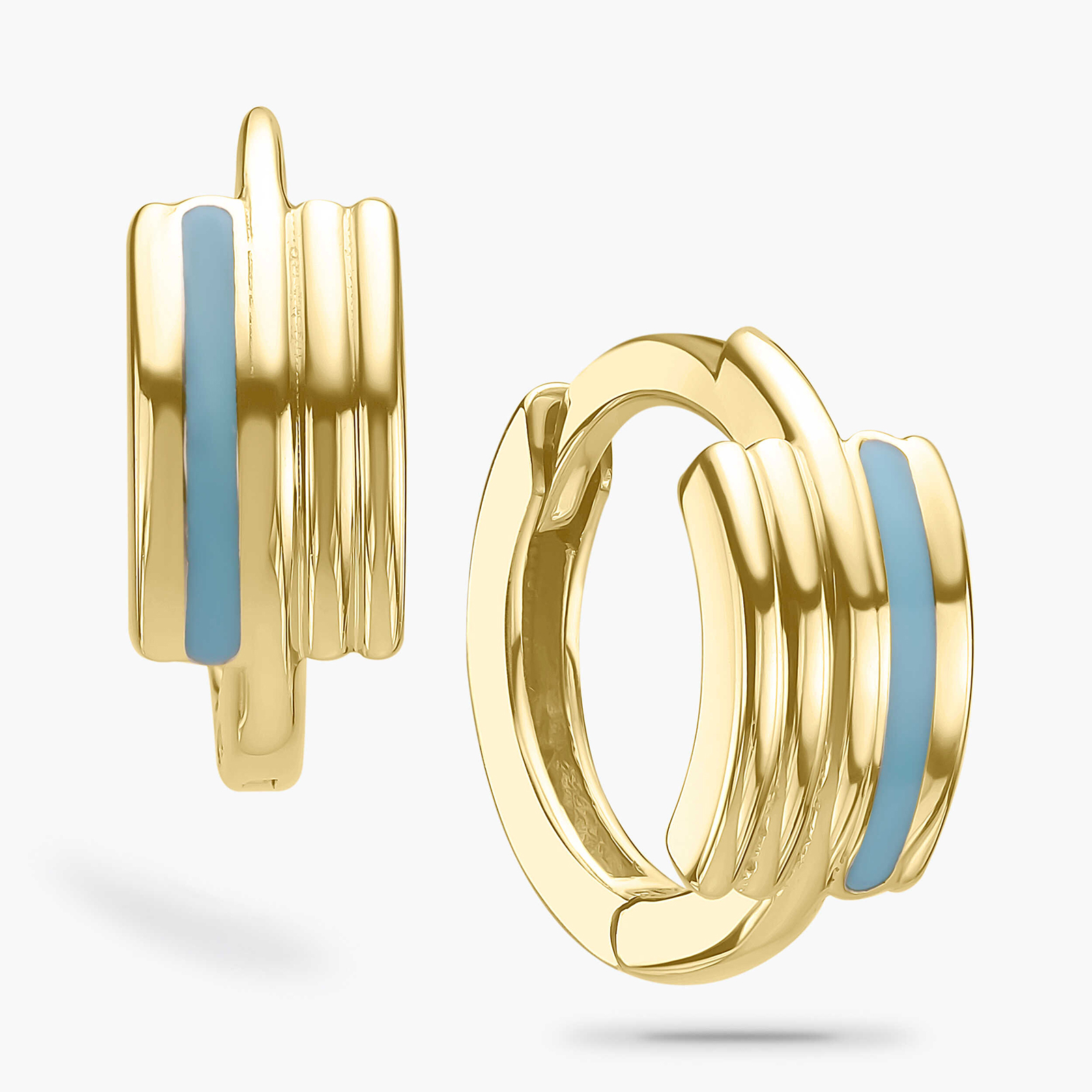 עגילי זהב חישוב בשילוב אמייל טורקיז