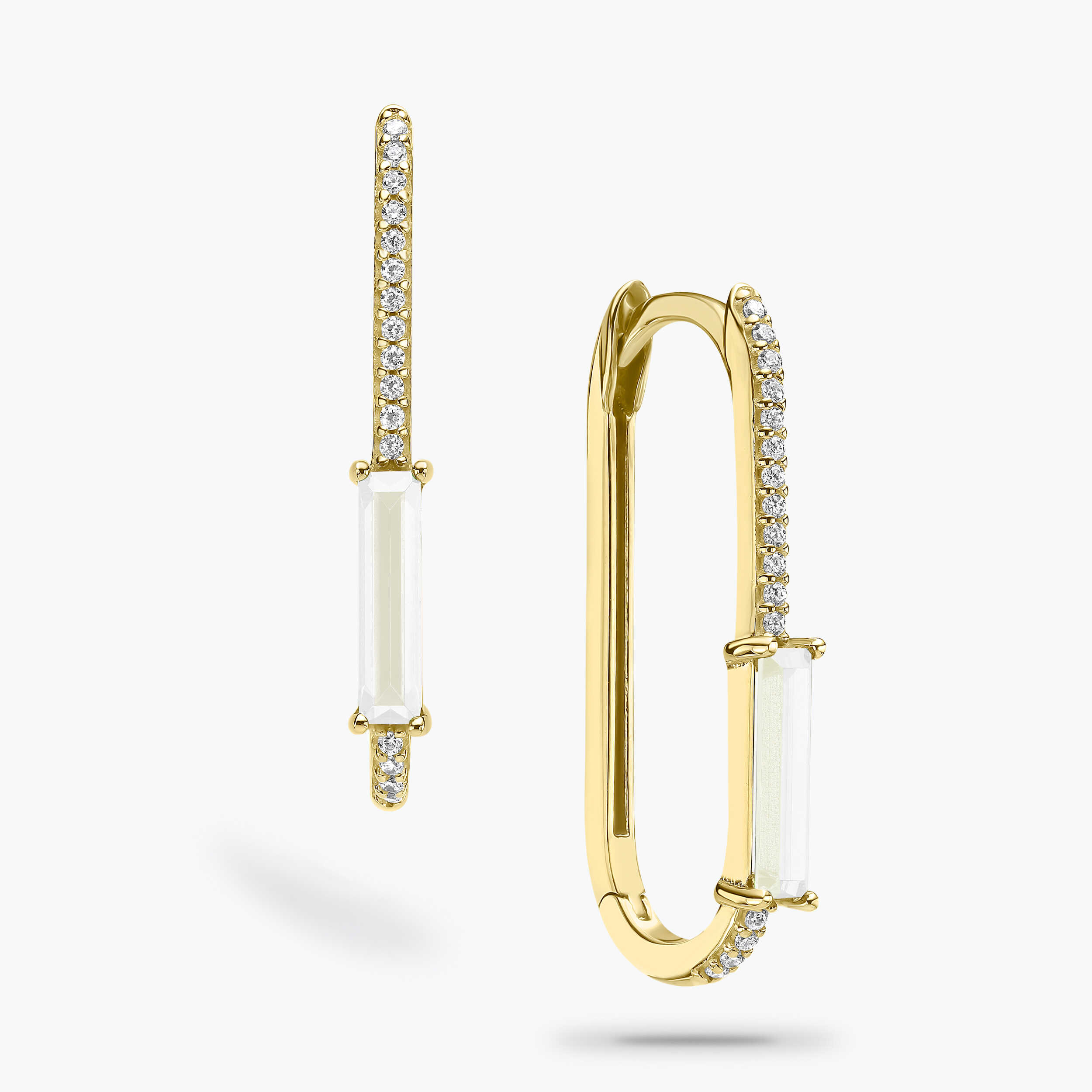 עגילי זהב עם אבני חן לבנות וזרקונים