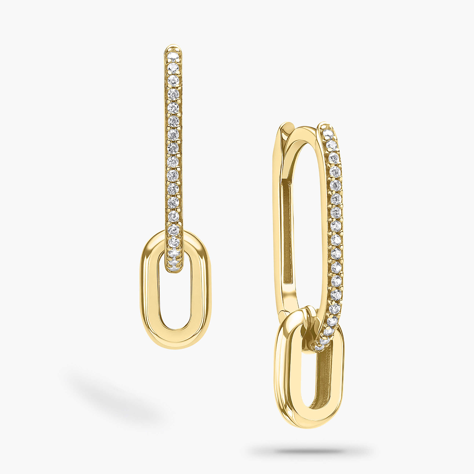 עגילי זהב ארוכים משובצים זרקונים