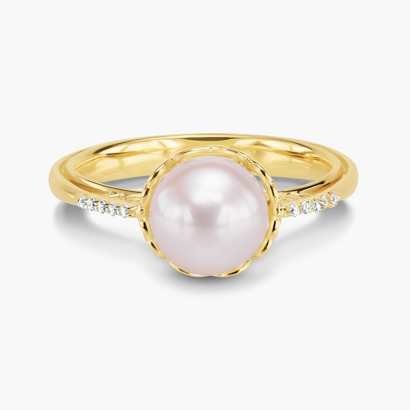 טבעת זהב משובצת פנינה וזרקונים