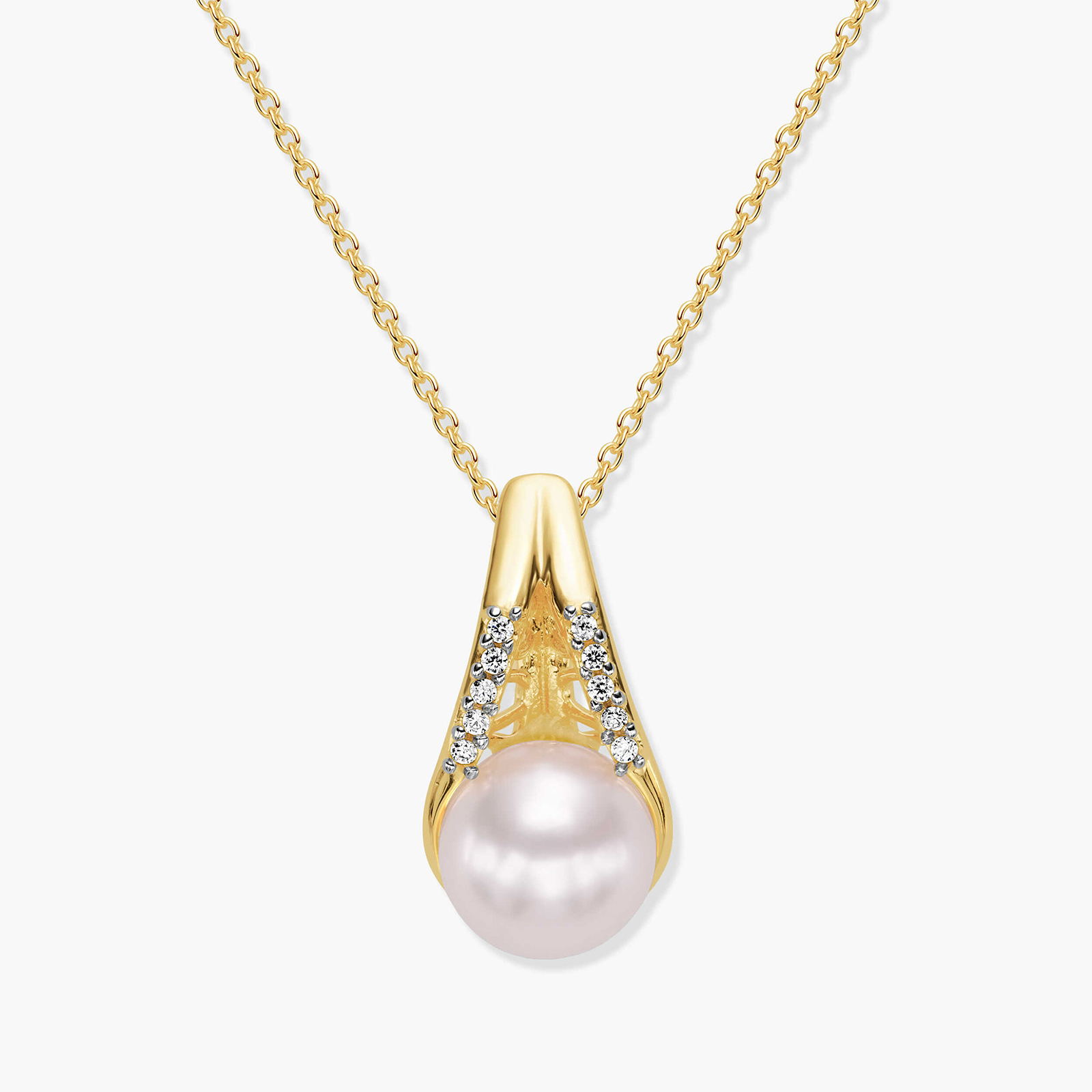 תליון זהב בשיבוץ זרקונים ופנינה