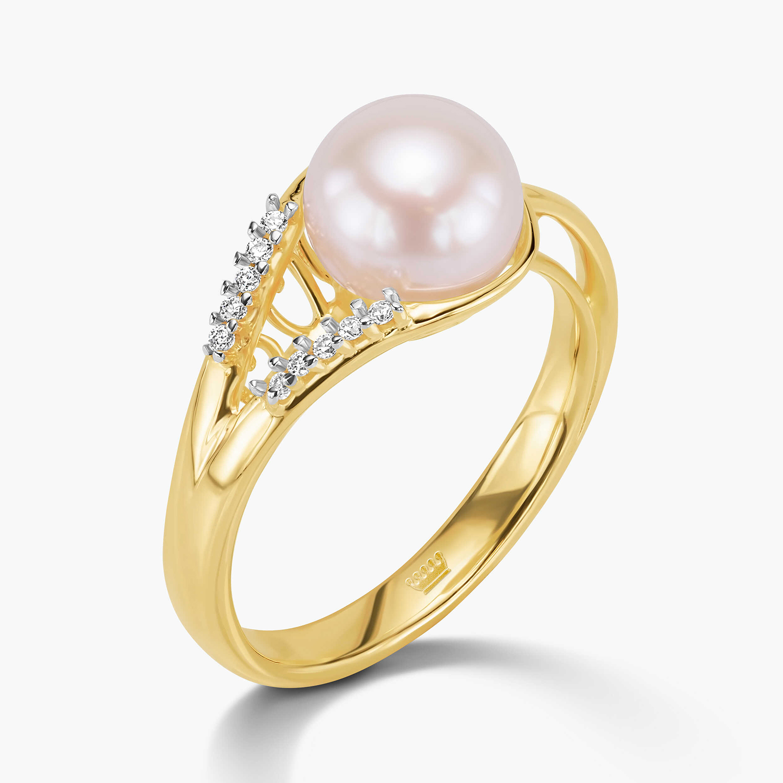 טבעת זהב עם פנינה וזרקונים