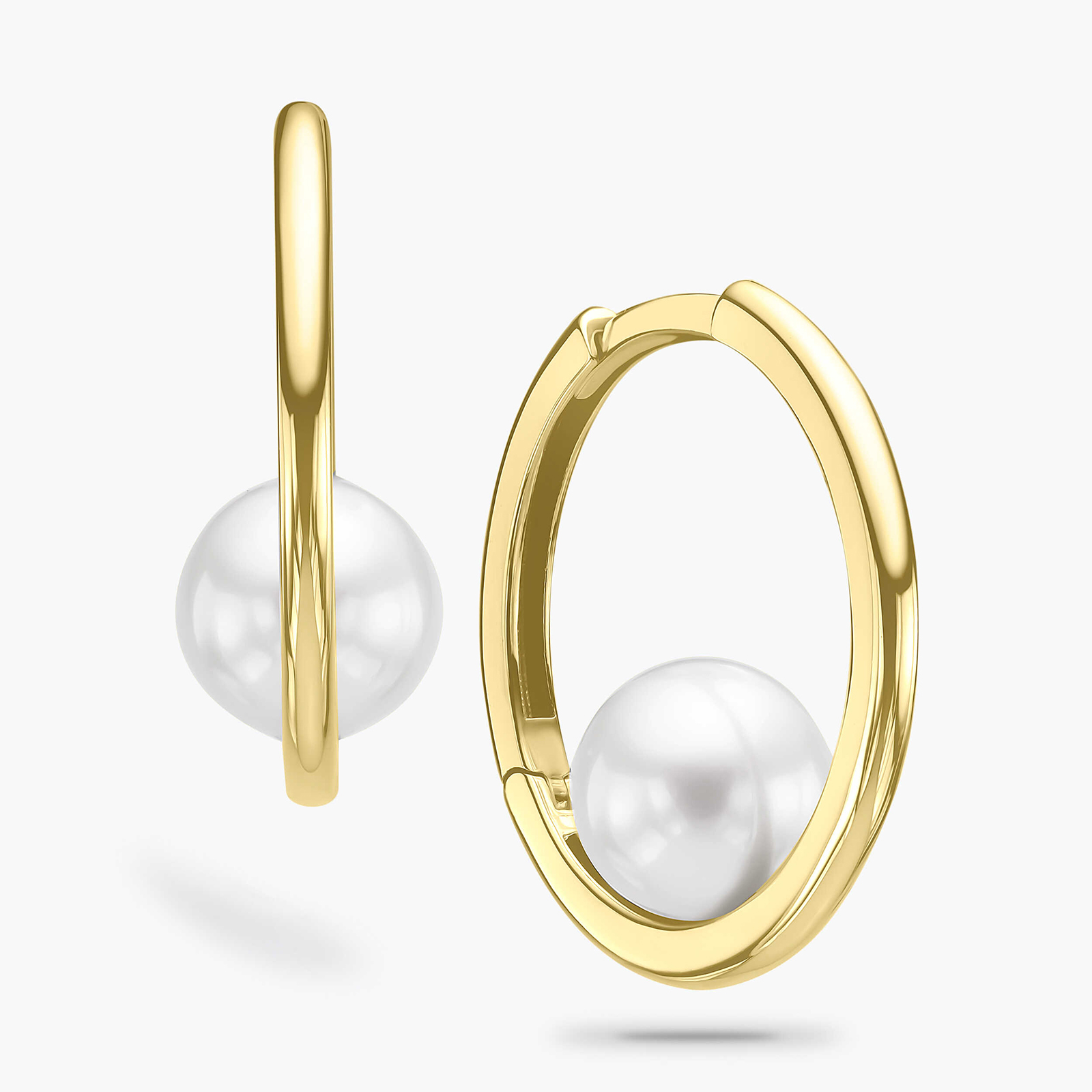 עגילי זהב חישוק עם פנינה בתוכם