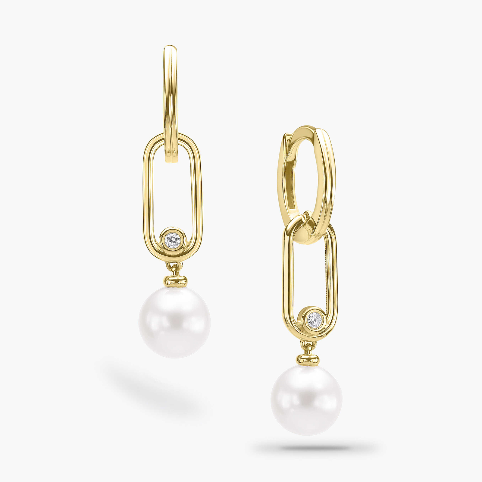 עגילי חוליות זהב עם פנינה