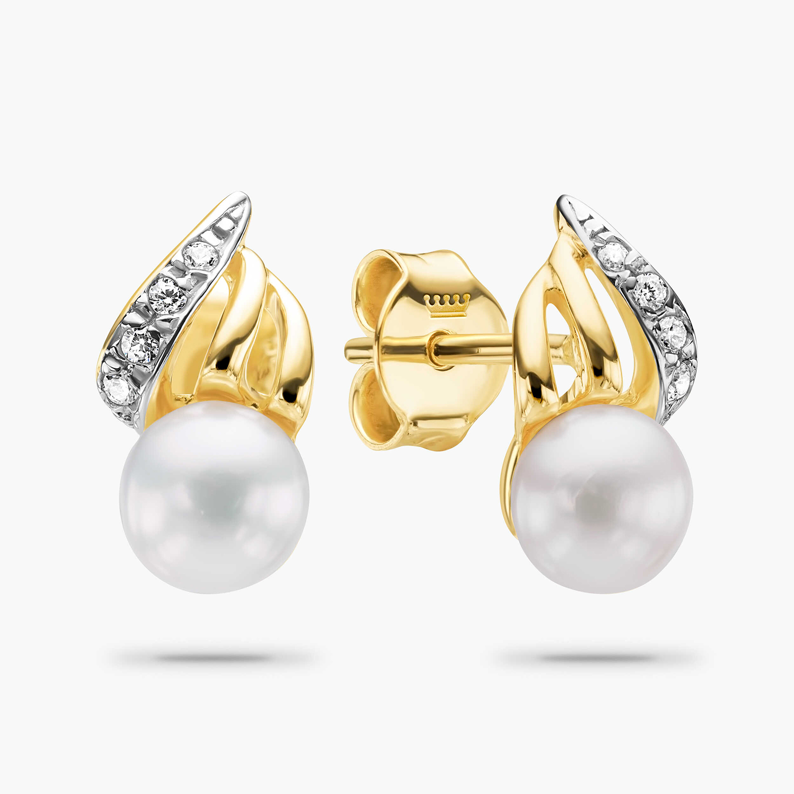 עגילי זהב בשיבוץ פנינה וזרקונים