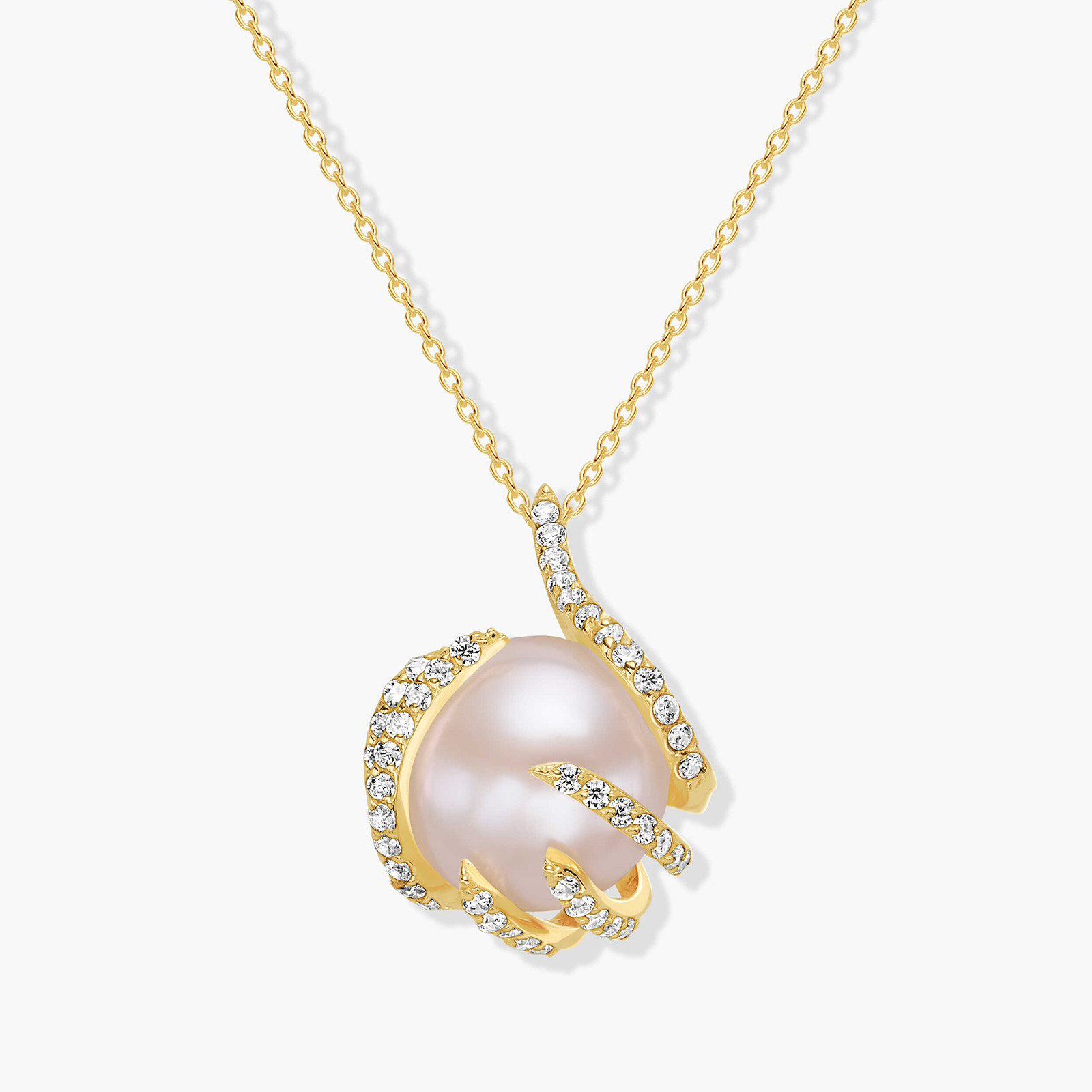 תליון זהב בשיבוץ פנינה וזרקונים