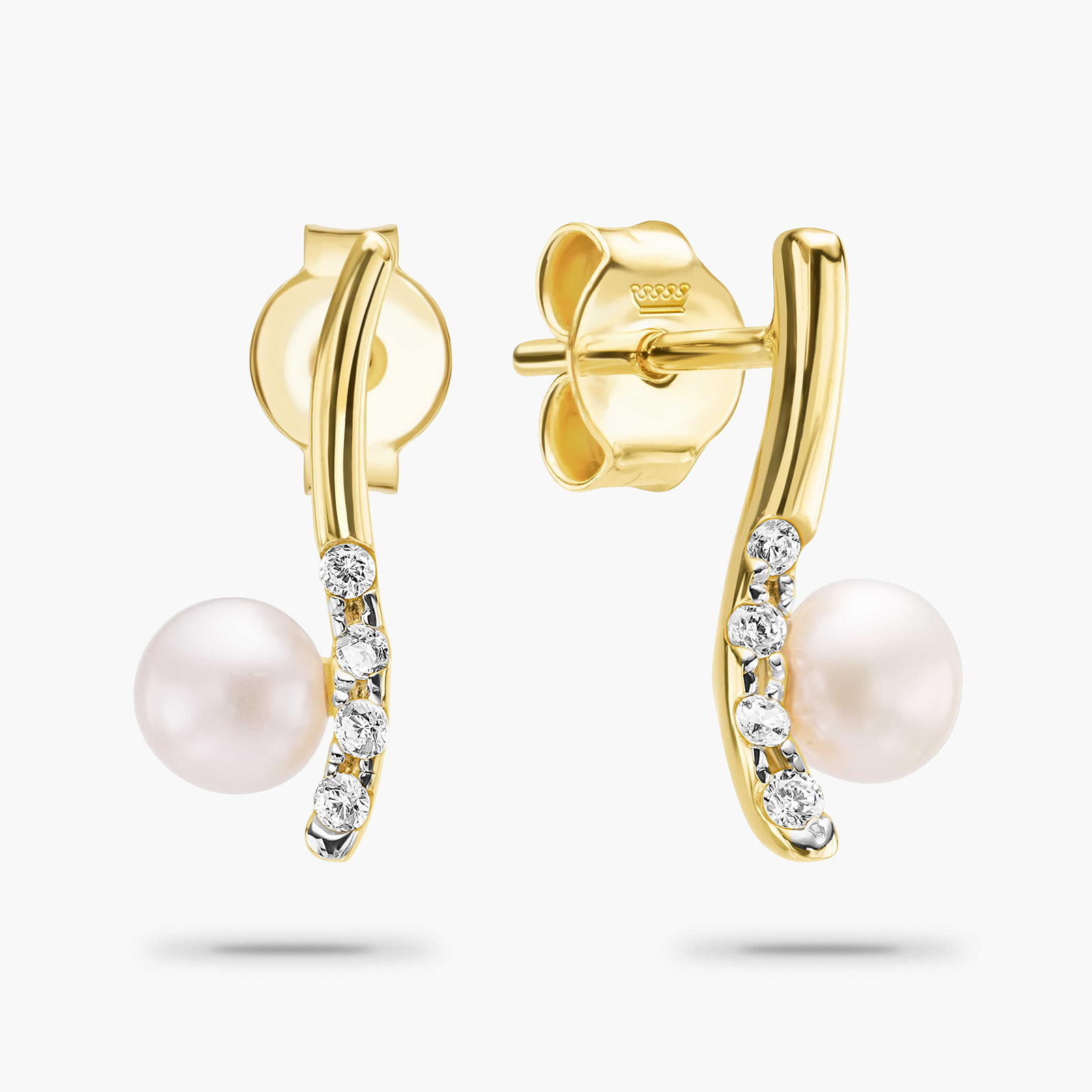 עגילים ארוכים בשיבוץ זרקונים ופנינים