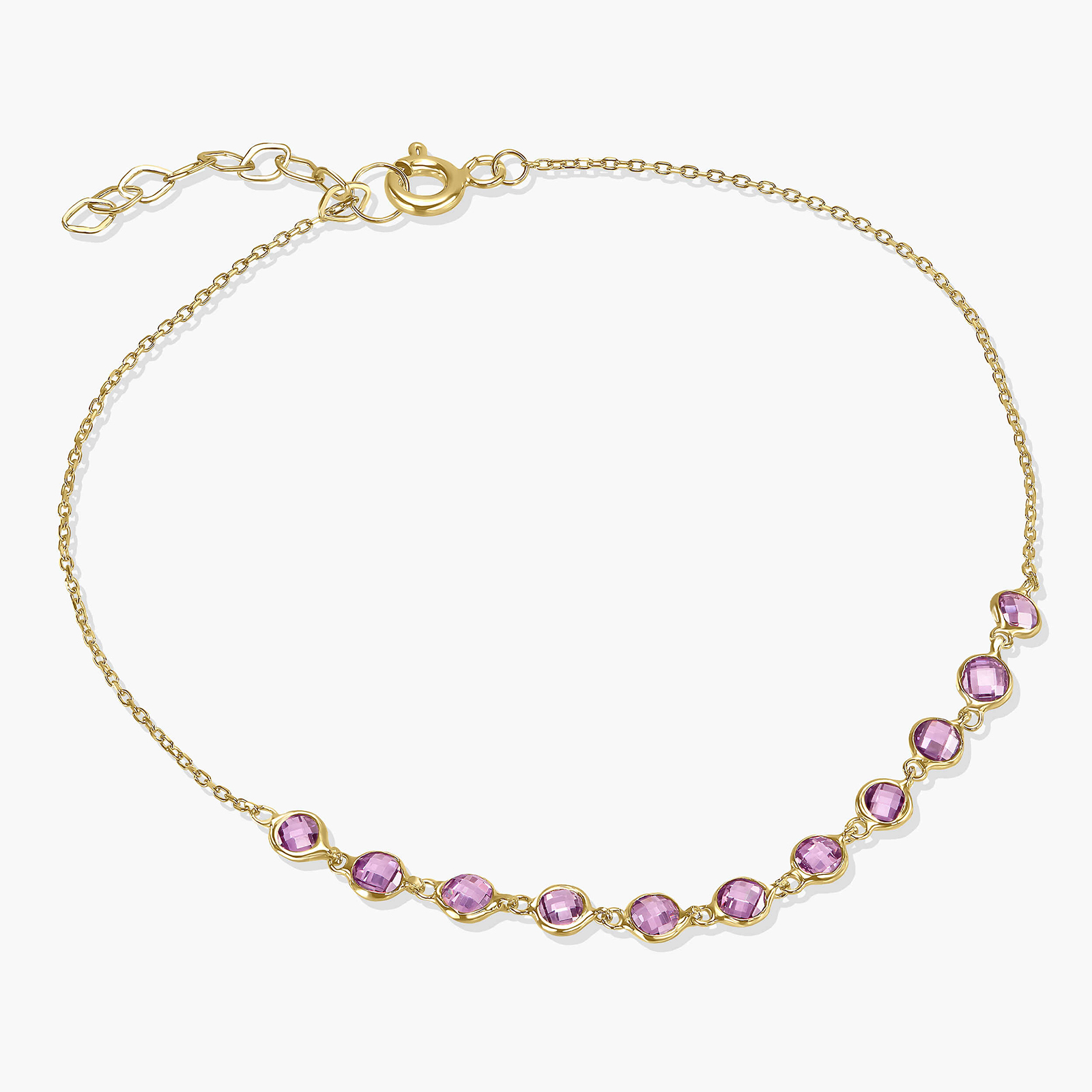 צמיד זהב מסדרת Color bites בשיבוץ זירקונים סגולים