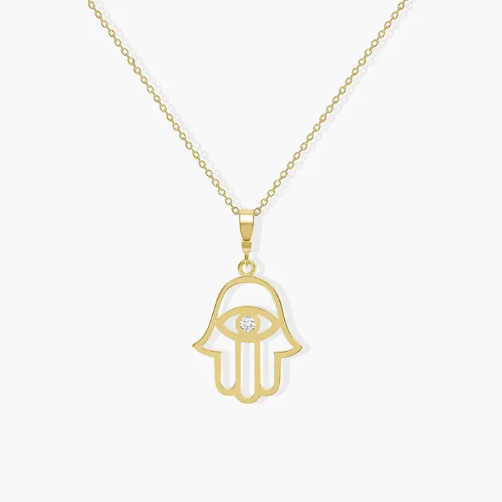 תליון חמסה מזהב 14K בשילוב עין