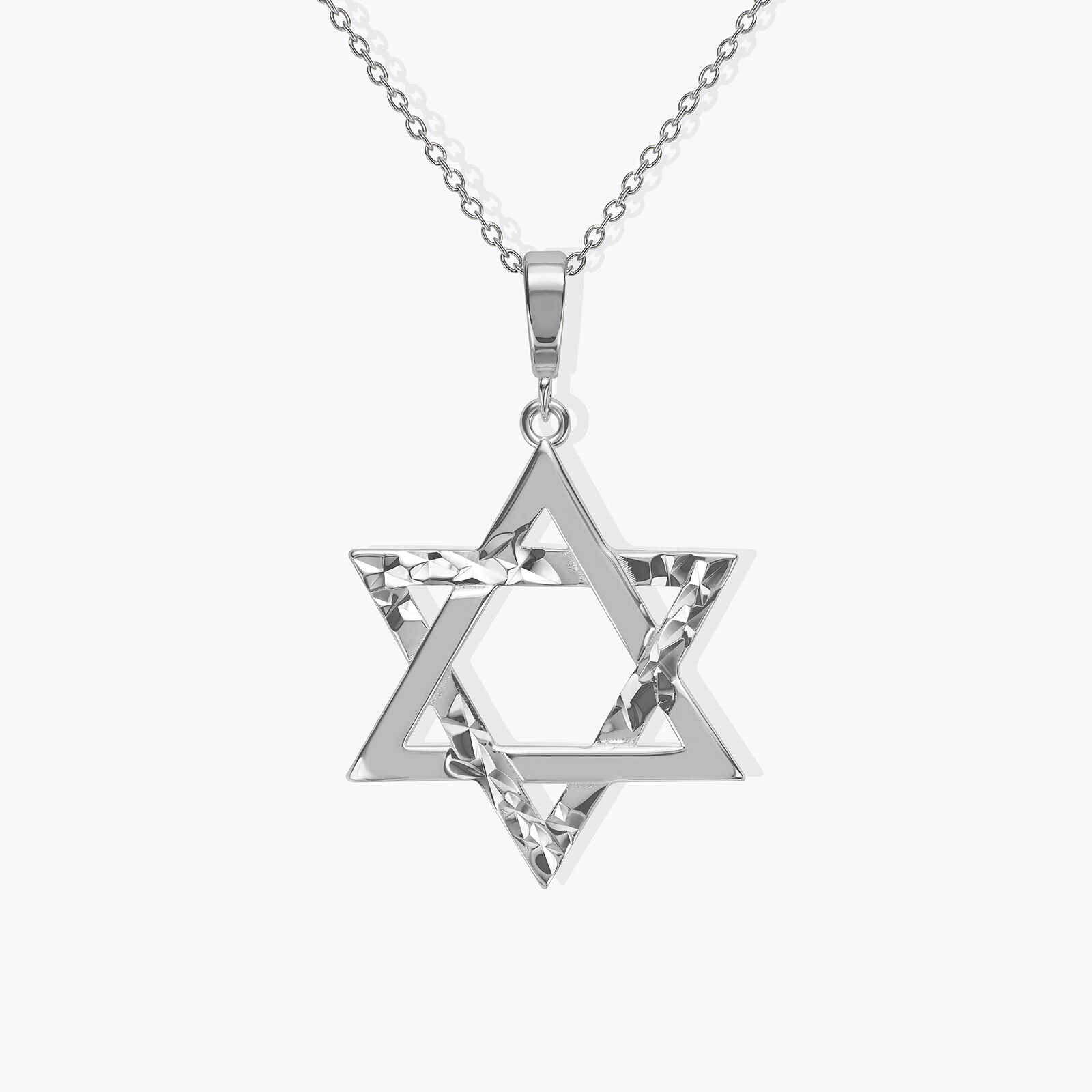 תליון מגן דוד מזהב בגימור חצי חלק וחצי לייזר רקוע