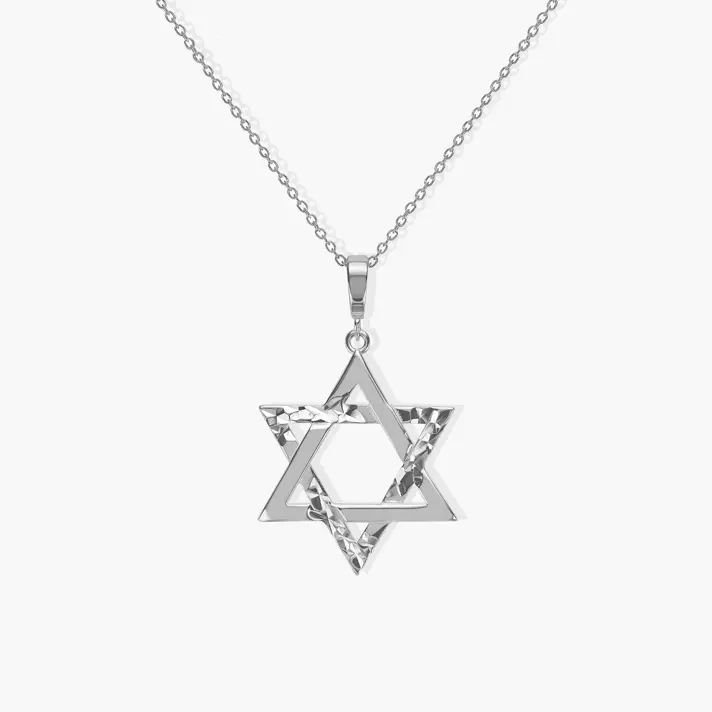 תליון מגן דוד מזהב בגימור חצי מט וחצי לייזר רקוע