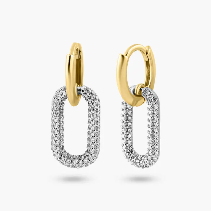 עגילי זהב 14K מחוליות בשיבוץ זרקונים נוצצים