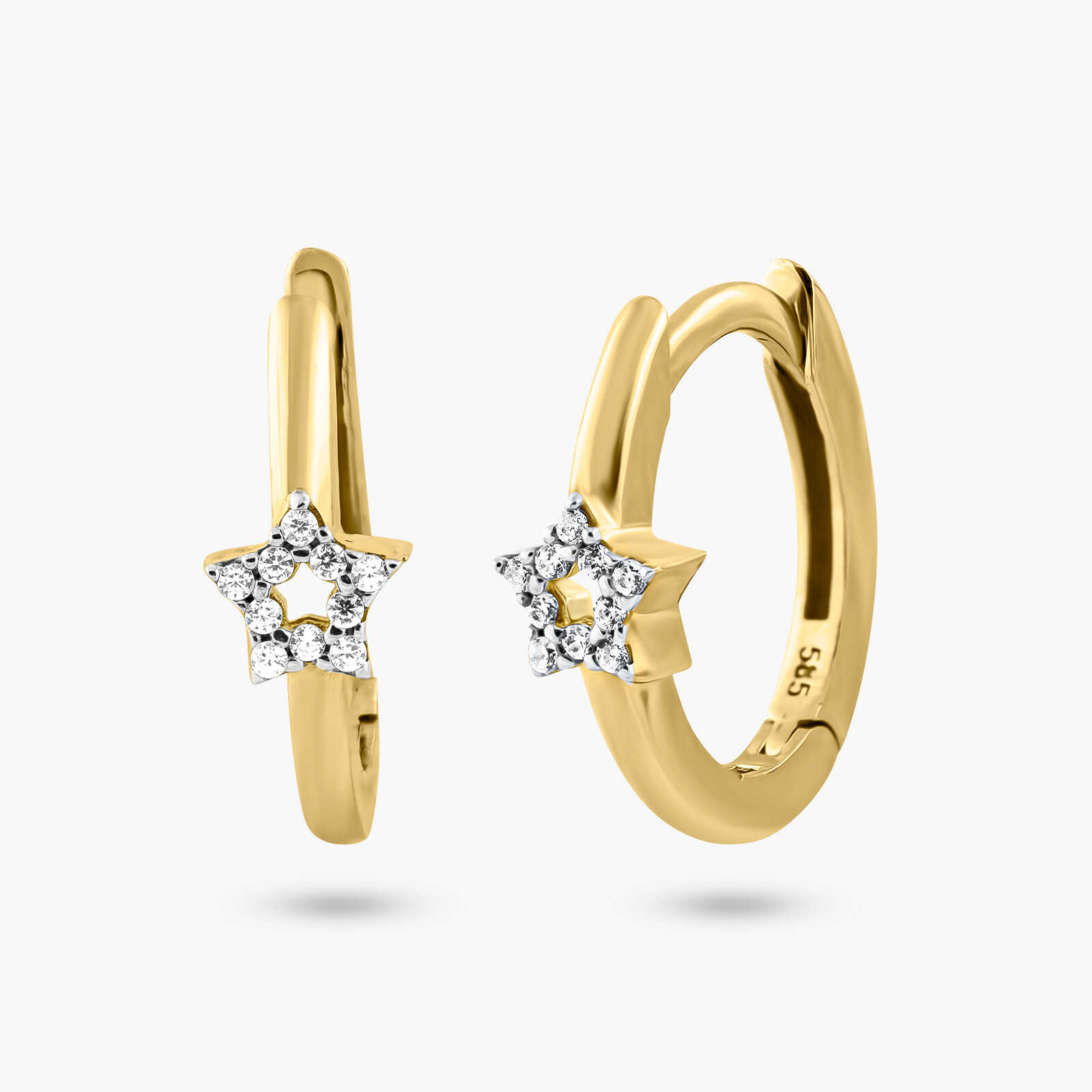 עגילי זהב עם כוכב משובץ זרקונים