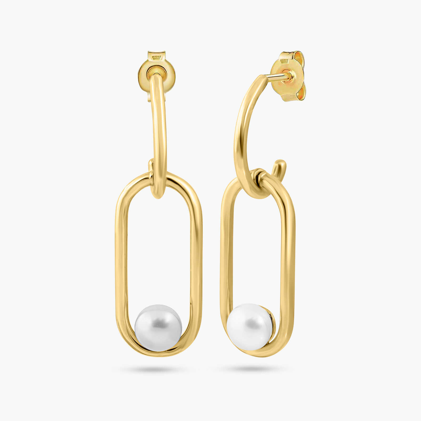 עגילי זהב בשילוב פנינה