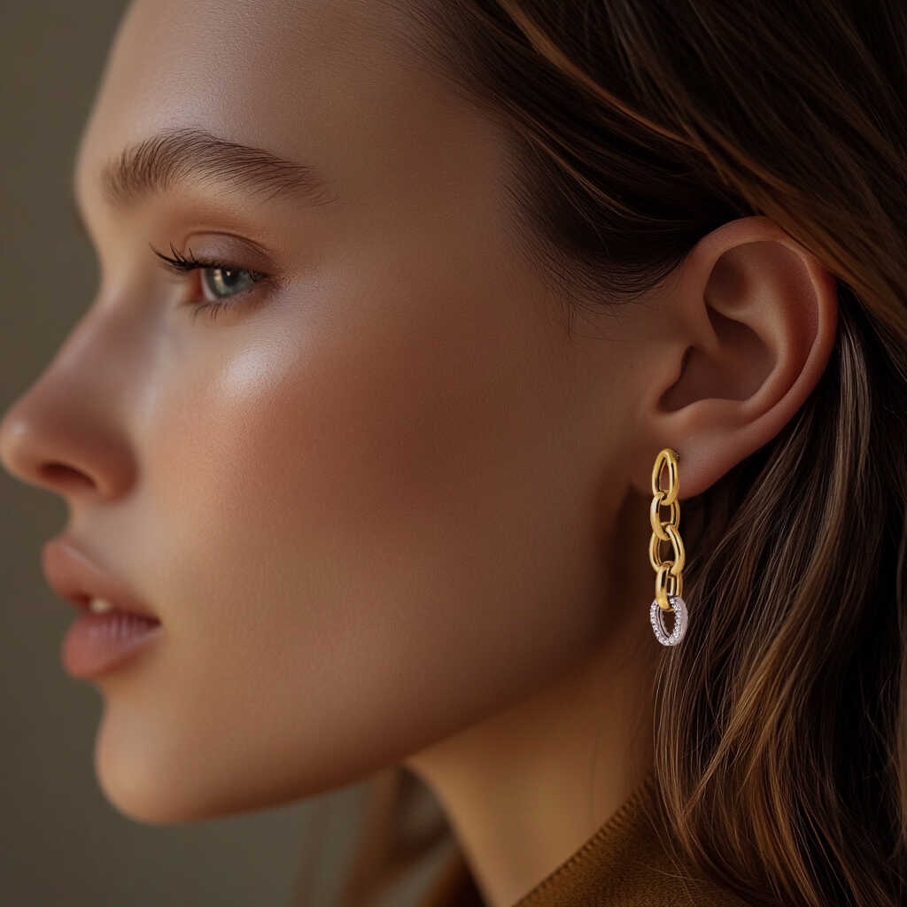 עגילי חוליות מזהב בשיבוץ זרקונים נוצצים