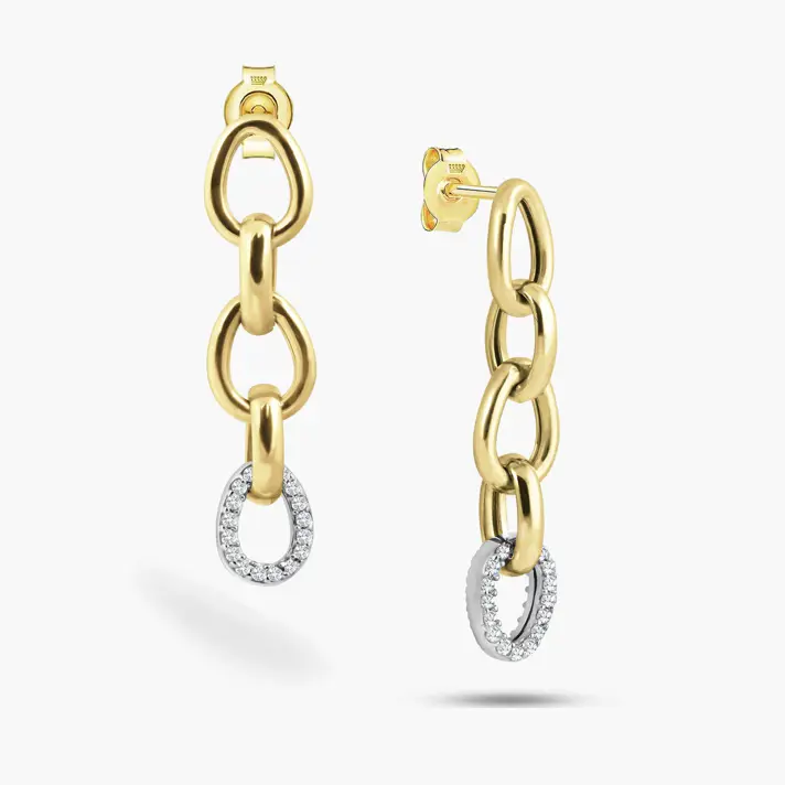 עגילי חוליות מזהב בשיבוץ זרקונים נוצצים