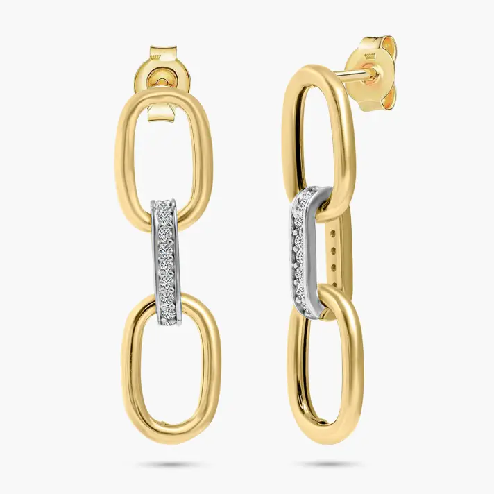 עגילי זהב 14K מחוליות בשיבוץ זרקונים נוצצים