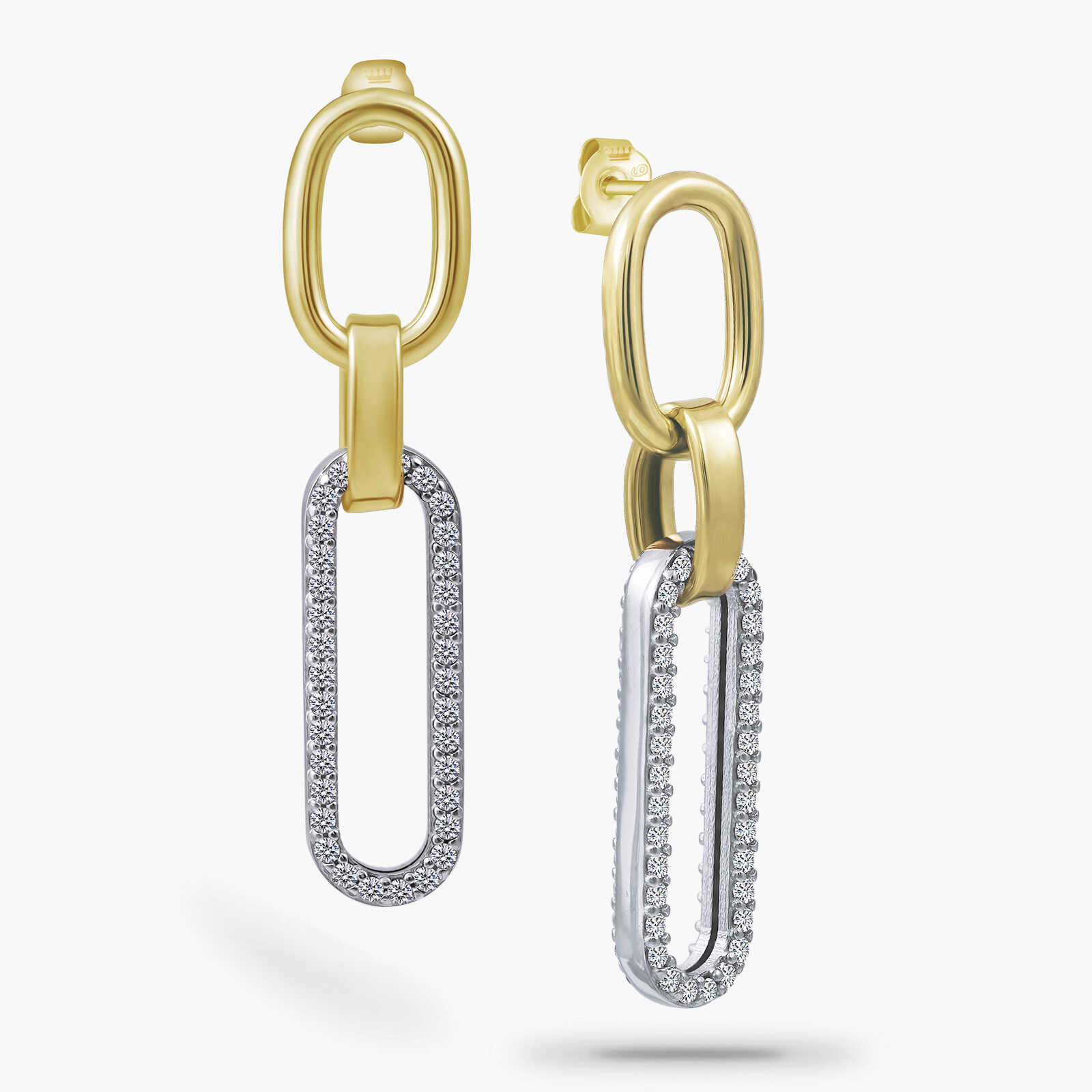 עגילי חוליות זהב משובצים זרקונים