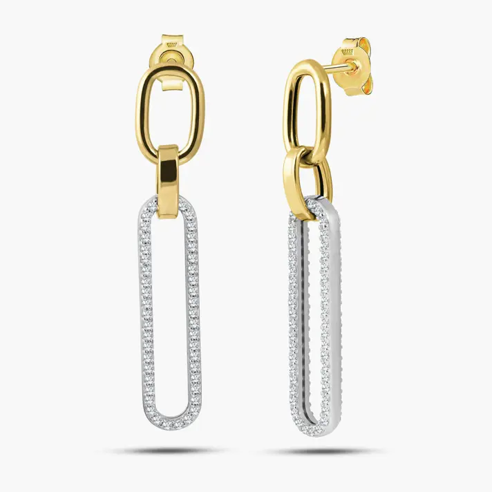 עגילי חוליות מזהב בשיבוץ זרקונים