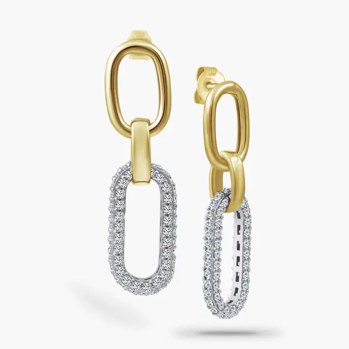 עגילי חוליות זהב משובצים זרקונים