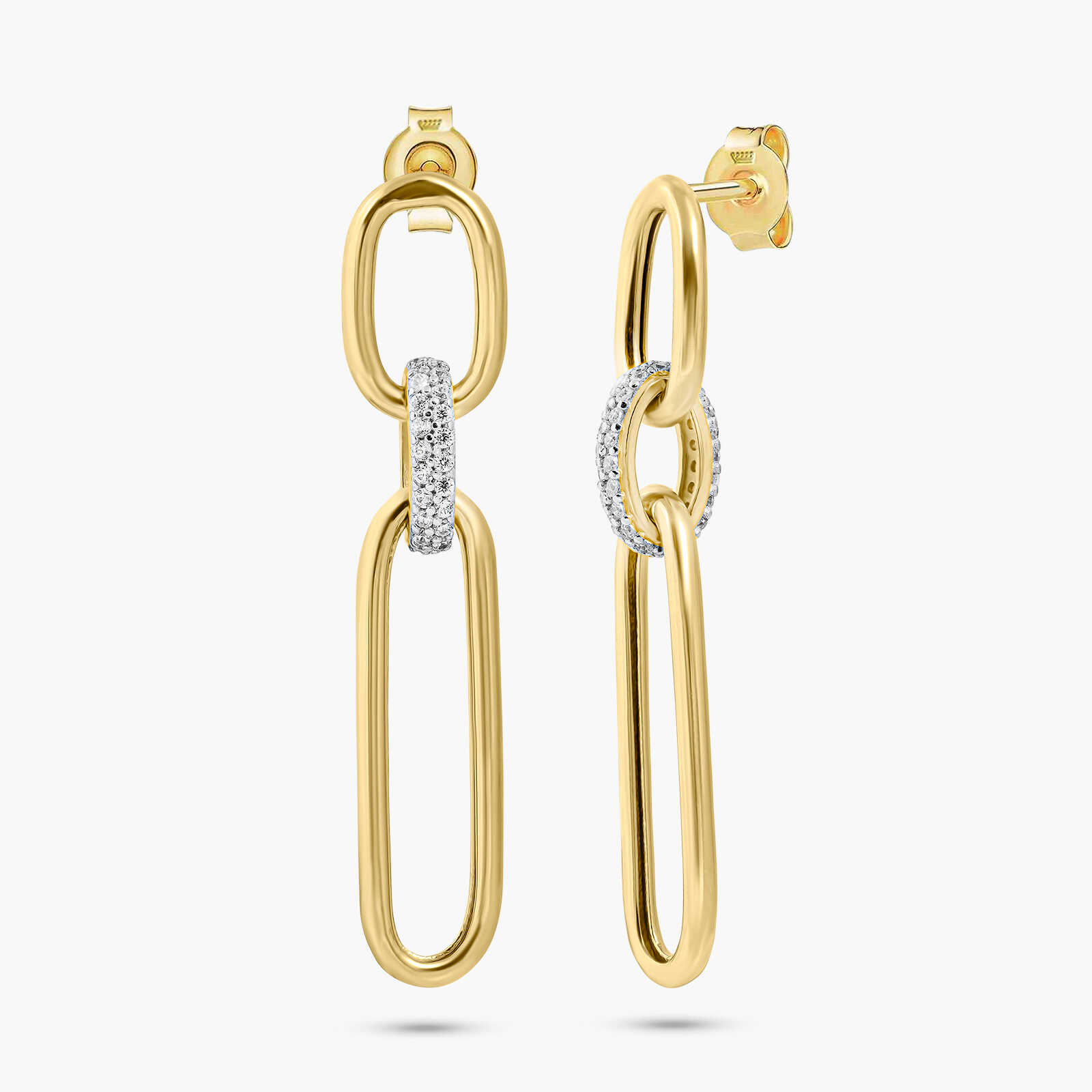 עגילי זהב 14K מחוליות בשיבוץ זרקונים נוצצים