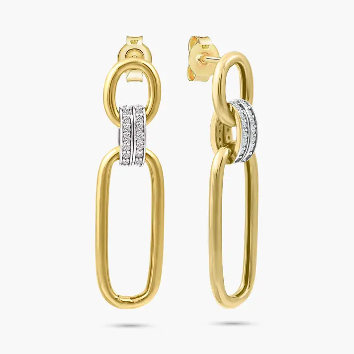 עגילי זהב 14K מחוליות בשיבוץ זרקונים נוצצים